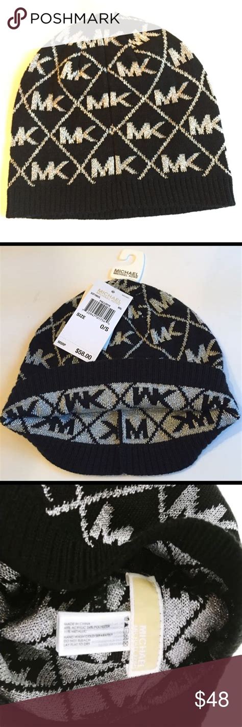 Michael Kors Oversized MK Logo Knit Beanie Hat, Blue/Black